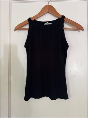 Elan Black Ribbed Tank Top - Women